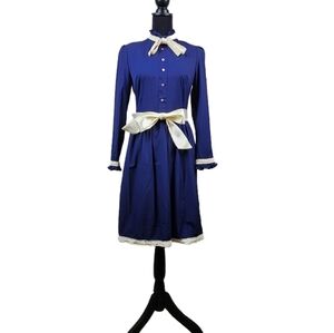 Simple Flavor Navy Blue with Cream Lace Long Sleeve Dress Size Small NWT